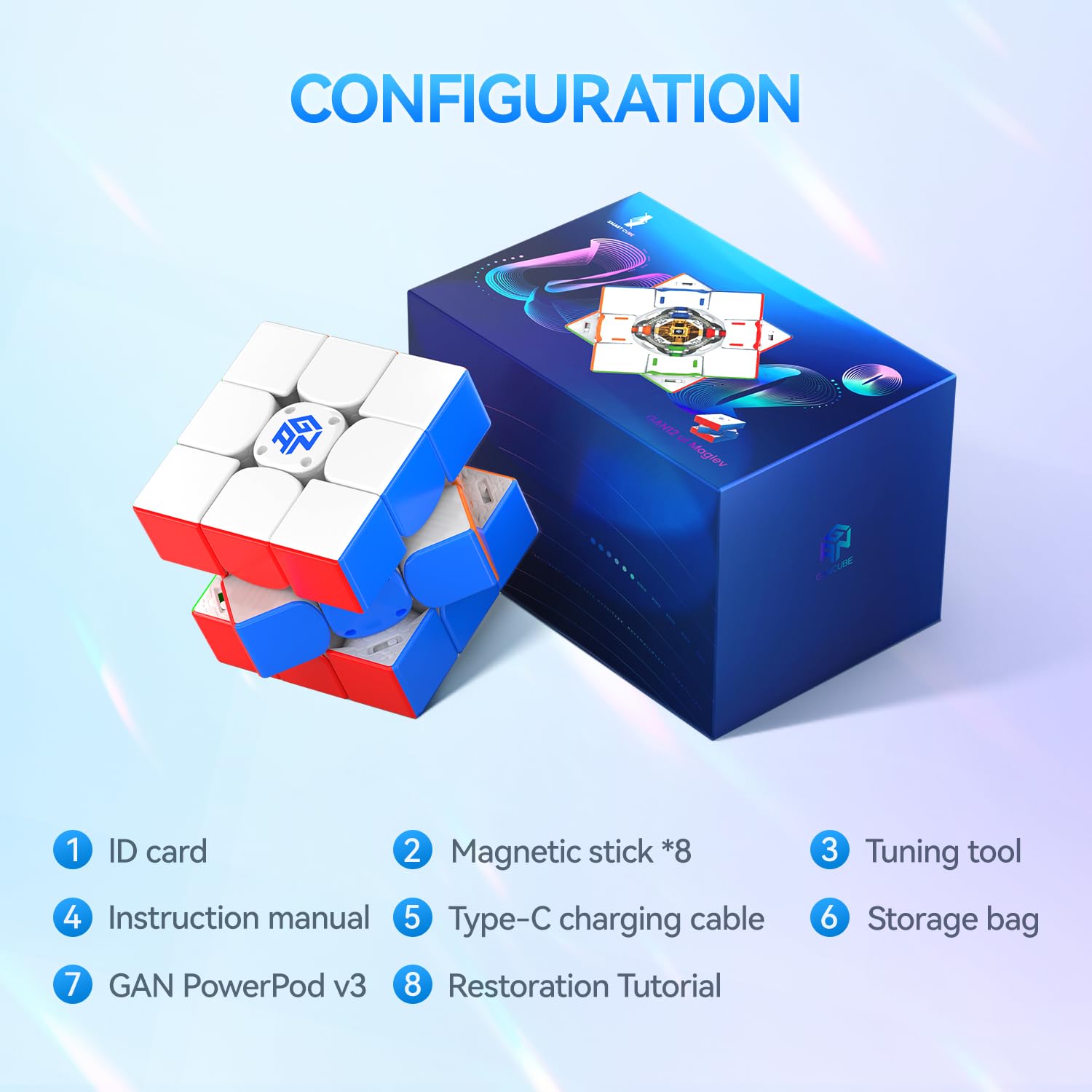 GAN12 ui Maglev, Cube Intelligent 3x3 avec GAN PowerPod, Cube de Vitesse Magnétique Intelligent Connecté Via Bluetooth pour des Jeux en Ligne/Formation IA, Cube Magique pour Garçons et Adultes
