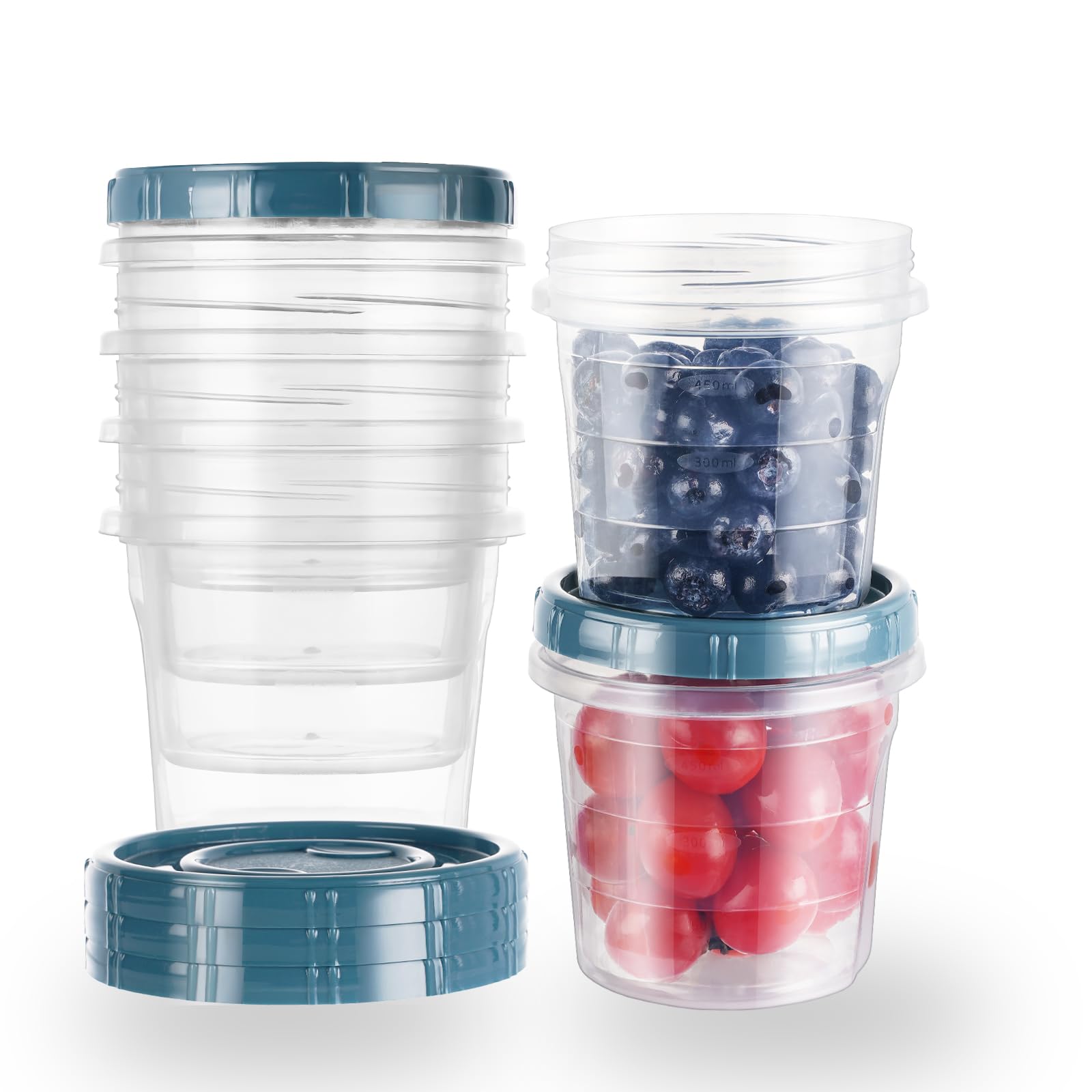 DESERO 5PCS Round Plastic Food Containers with Lids, Food Portion Box Meal Prep Food Storage Container Lunch Box Set Snack Pots for Microwave Freezer Dishwasher Reusable - 700ML