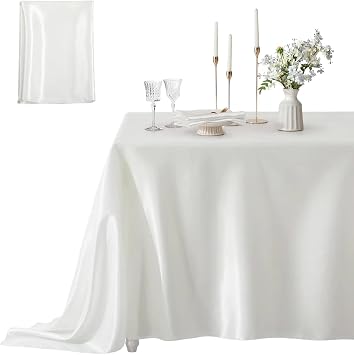 White Table Cloth, 152 * 260cm Luxury Satin Texture, Quality Polyester Fabric Reusable Tablecloth, Rectangle Dining Table Cover for Wedding Banquet Party Events White,60x102inch