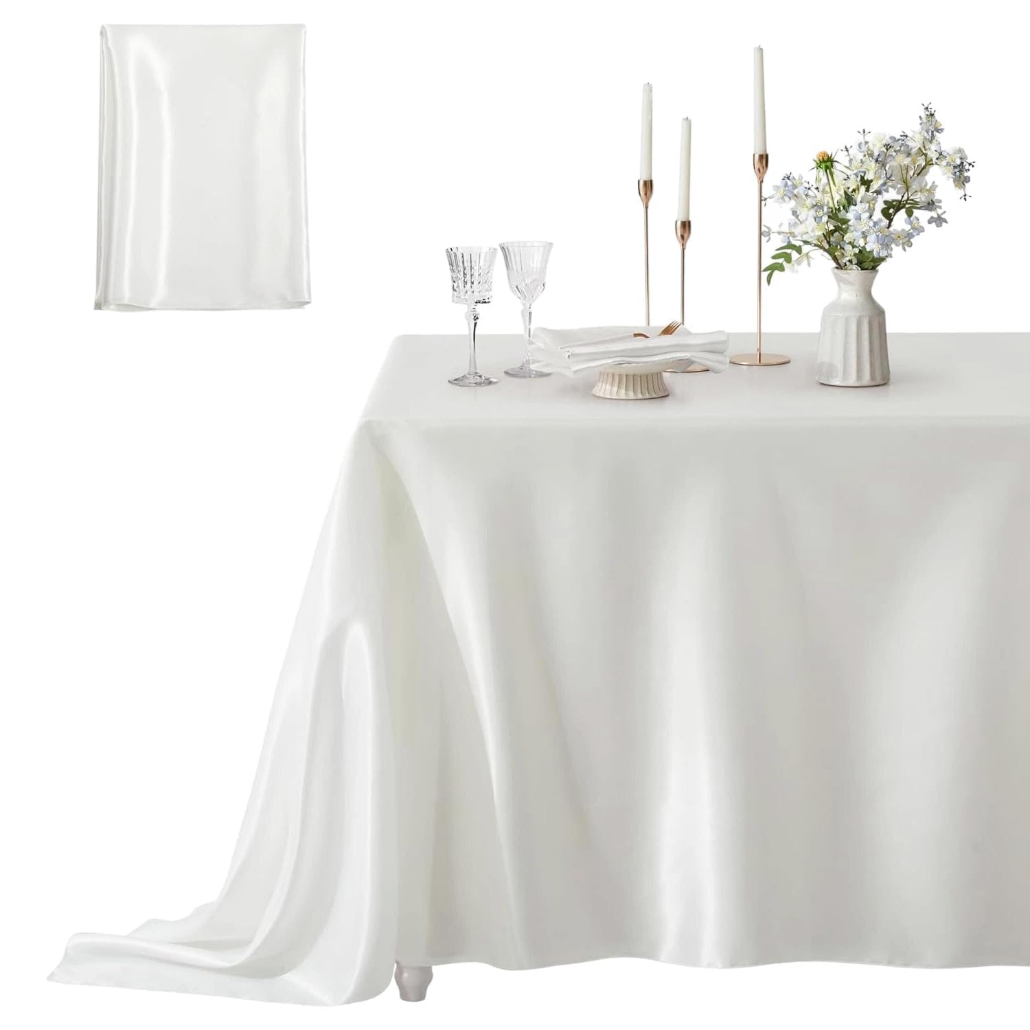Srumvoat White Table Cloth, 152 * 260cm Luxury Satin Texture, Quality Polyester Fabric Reusable Tablecloth, Rectangle Dining Table Cover for Wedding Banquet Party Events (White,60x102inch)