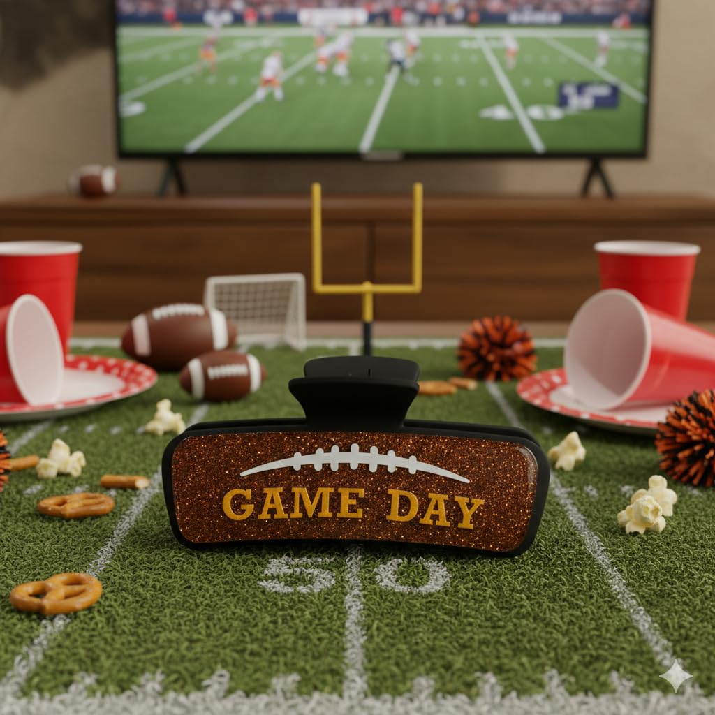 Game Day Hair Clip For Women Brown Glitter Hair Claw for Sports Lovers Trendy Hair Clip for Football Mom Accessories Gift - Image 5