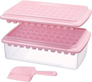 Ice Cube Tray with Lid and Bin for Freezer, Easy Release 55 Nugget Ice Tray with Cover, Storage Container, Scoop. Perfect Small Ice Cube Maker Tray & Mold. Flexable Durable Plastic, BPA Free