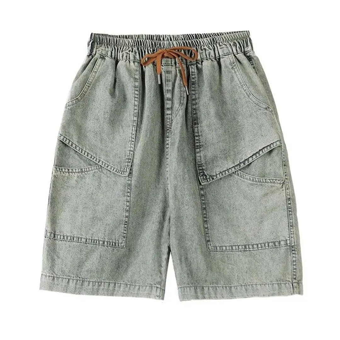 Odzież damska Elastyczny pas Cienkie Jeansy Szorty Slim All-Match High Waist Pocket Lacing Spodnie, NIEBIESKI, XL