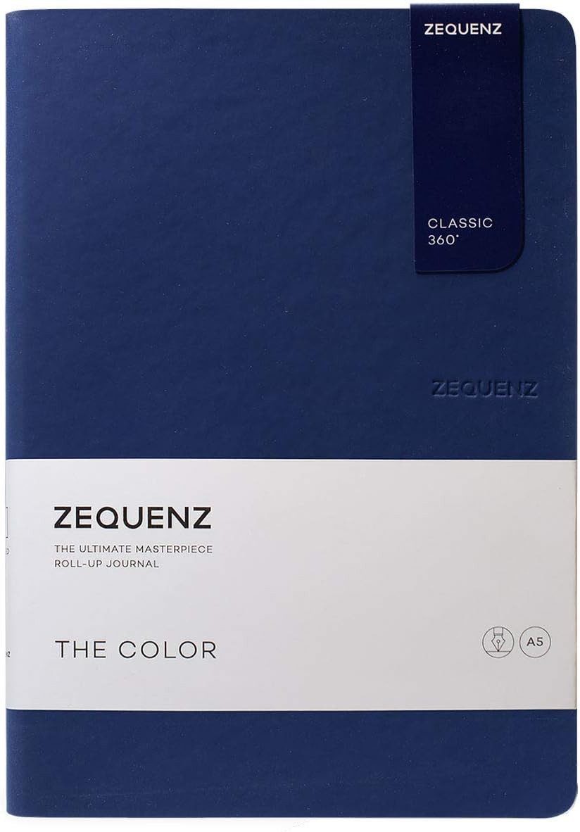 Zequenz Classic 360 The Color Series, Size: Large, Color: Dark Navy, Paper: Dot, Soft cover Notebook, Soft Bound Journal,5.83"W x 8.19"H x .47", 100 sheets/200 pages, Dot Matrix Pattern Premium Paper