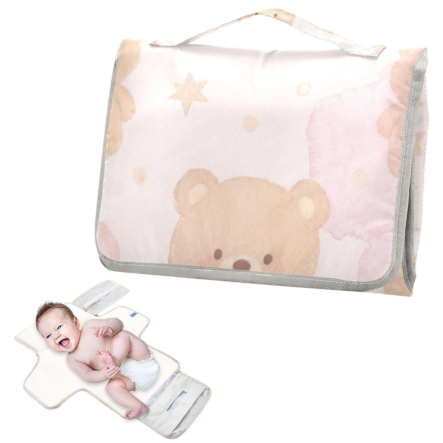Cartoon Cute Brown Teddy Bear Reusable Changing pad Baby with Tissue Pocket Portable Changing pad for Baby Lightweight & Foldable Changing Station cambiadores de pa?ales para Bebes