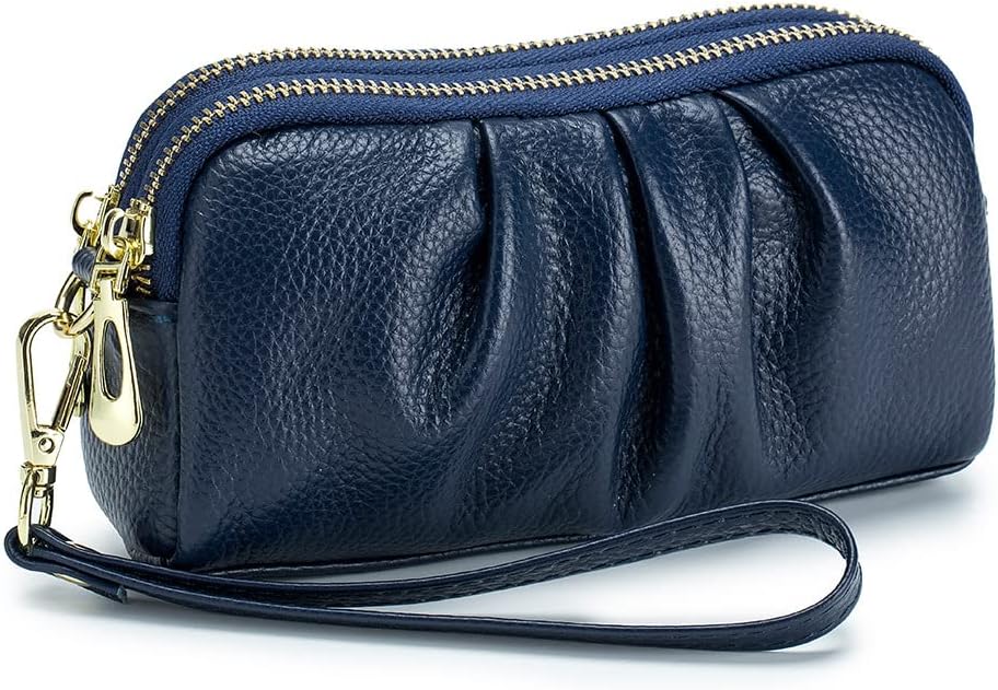 JONON Wristlet Wallets for Women Genuine Leather Wristlet Purses Ladies Ruched Wristlet Clutch Wallet Purses