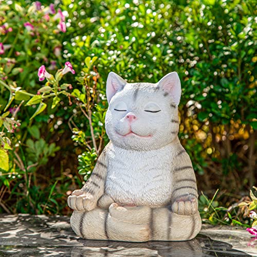 Meditierende Zen-Garten-Katze-Statue, Skulptur, Figur – große 22.1 cm H Gartendekoration, Yoga-Liebhaber, Geschenk, lustige Dekoration, 24.1 cm H – Geschenke Mutter & Oma