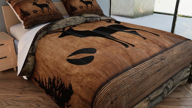Manfei Deer Antler Bedding Set Queen - Vintage Hunting Theme Comforter & Pillowcases For Kids & Adults