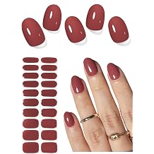 Semi Cured Gel Nail Strips, Red Ochre 20pcs Adhesive UV Sticker, Wraps for Home Manicure DIY