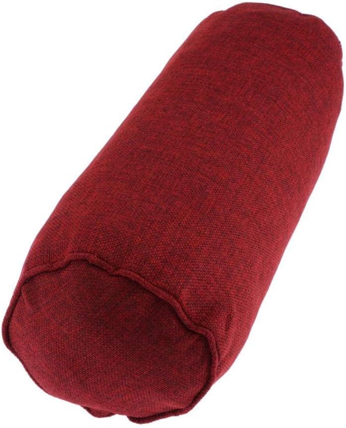 Full Round Neck Bolster Pillow Cushion for Massage Table - Linen Yoga Bolster, 15.7inch Long & 5.9 Dia. (Wine Red)