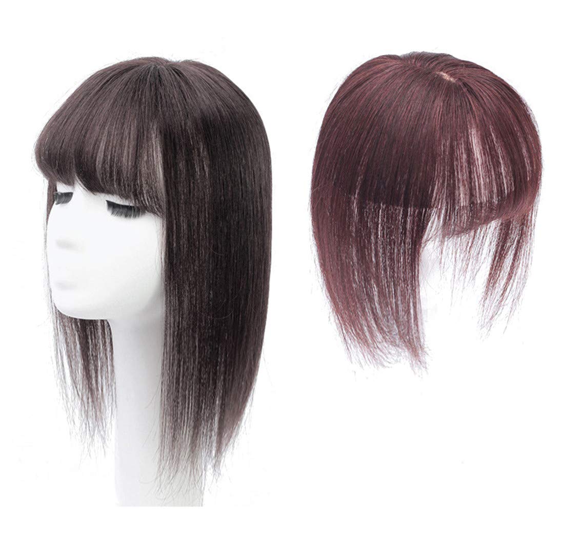 Straight Human Hair Toppers with Bangs Thicken Forehead Topper Hairpiece for Women, 8" Black