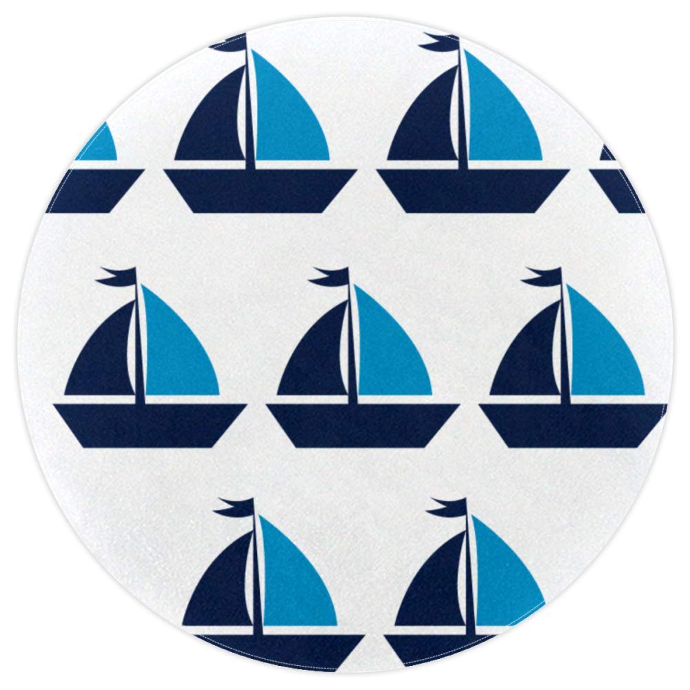 Tapis rond petit bateau à voile 160cm en polyester multicolore pour chambre