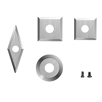 IGDXU 4Pcs Tungsten Carbide Cutters Inserts Set for Wood Lathe Turning Tools(Include 11mm and 14mm Square with Radius,12mm Round,10x28mm Diamond with Sharp Point),2 Screws Included