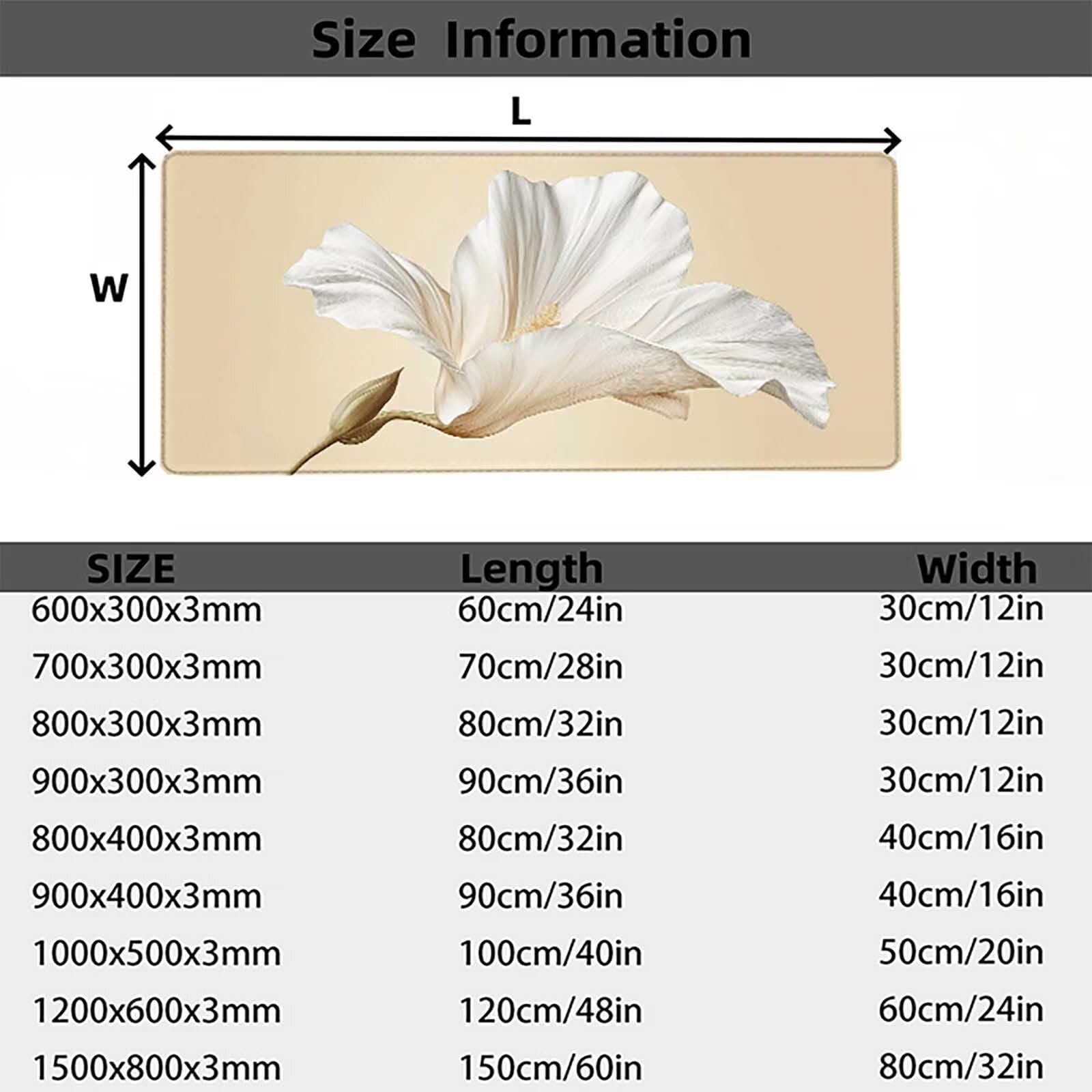 Podkładka pod mysz XXL 150 x 80 cm, gamingowa podkładka pod mysz, kwiat, biała, podkładka na biurko z przyszytymi krawędziami, antypoślizgowa gumowa podstawa, wodoodporna, akcesoria gamingowe do biura