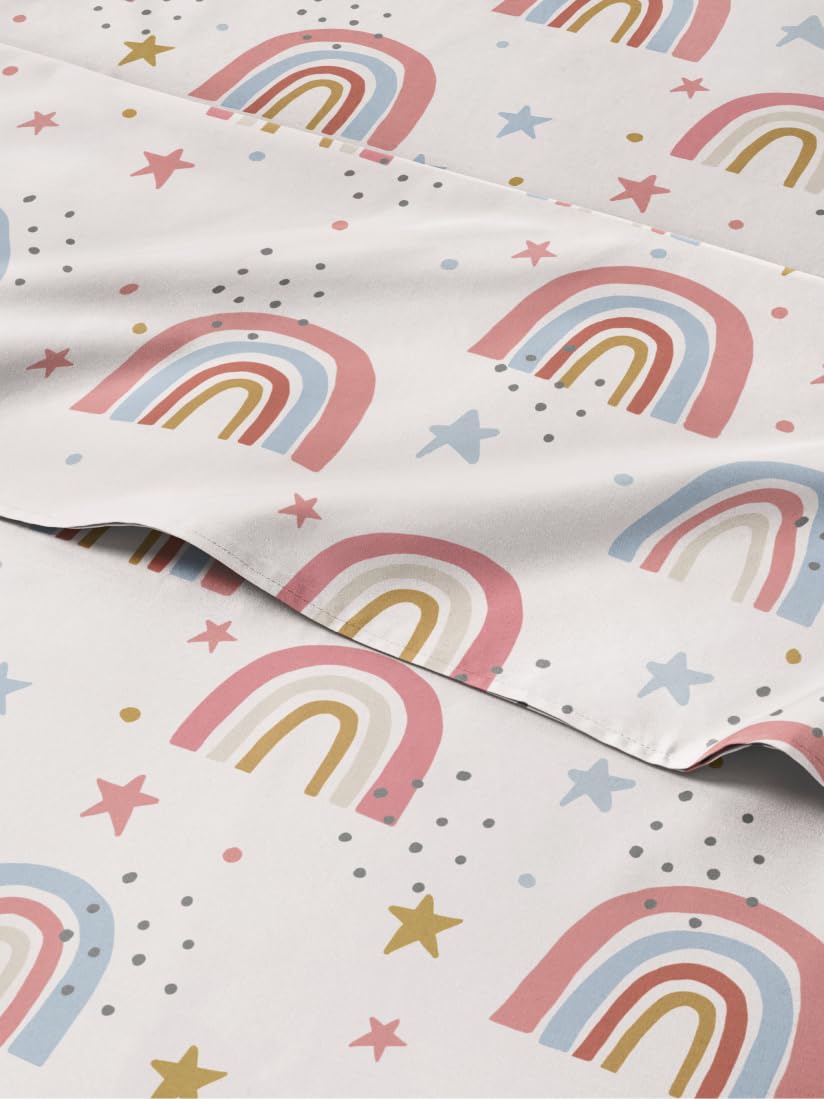 Kids Full Size Rainbow Bed Sheets - 4 Piece Kids Rainbow Sheet Set - Star Theme Bedding - Ultra-Soft, Cute & Cozy - Breathable & Machine Washable - Colorful Bed Set for Boys, Girls, Teens & Toddlers