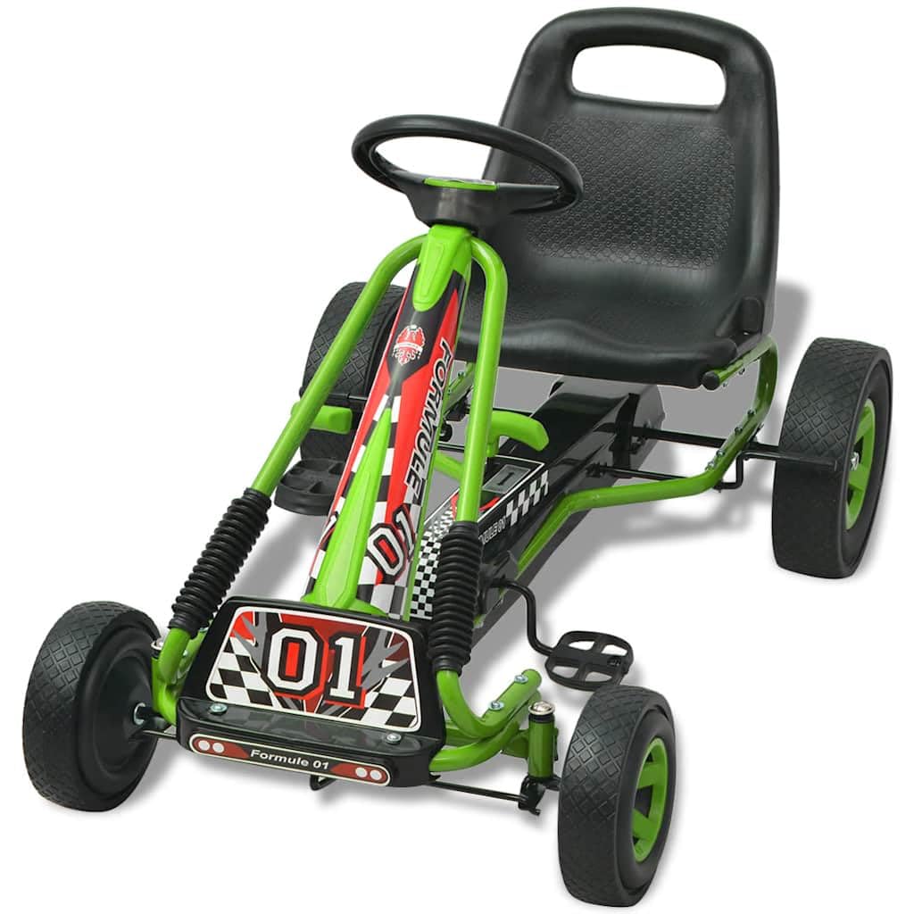 Pedal Go-Kart mit verstellbarem Sitz Grün, Kinderfahrzeug aus PP PVC Eisen, 96 x 56 x 60 cm, bis 30 kg, Pendelachse und Umschalt Freilauf für draußen und Garten