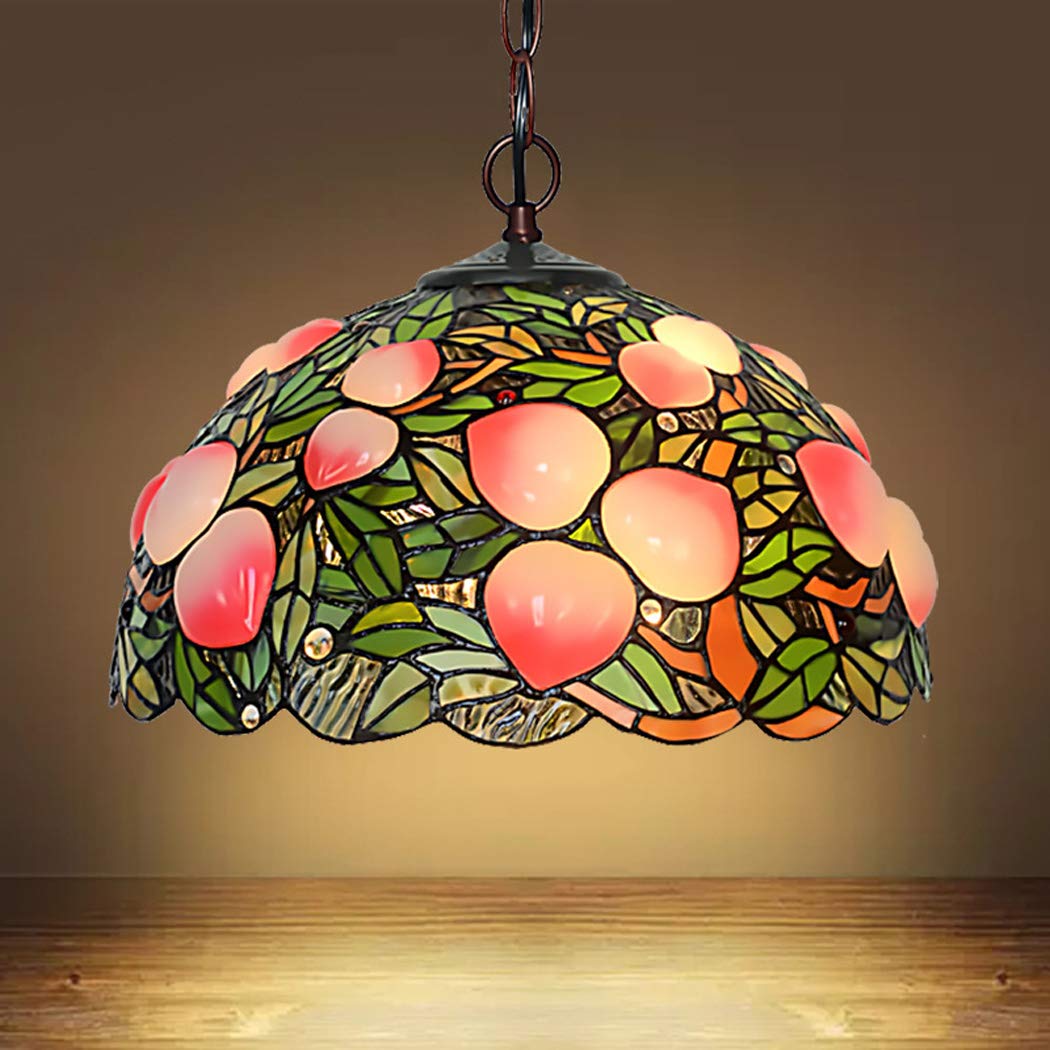 METTEOR Tiffany- Chandelier, Peach Stained Glass Lampshade Pendant Lamp Living Room Decorative Lighting Hanging Light,E27,16Inches Comfortable Anniv (A 20inches)