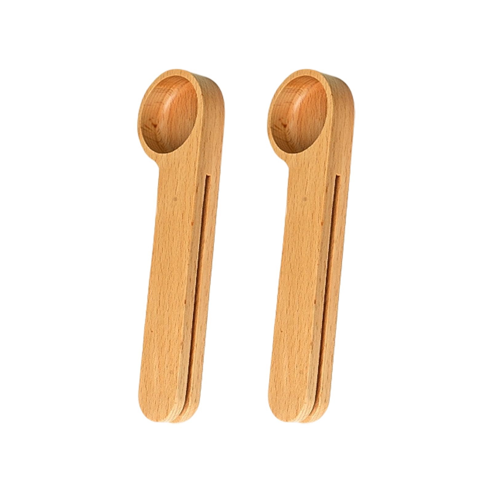 LUCKGONI 2PCS Natural Wood Coffee Measuring Scoops with Sealing Clip Design for Precise Brewing and Comfortable Kitchen Use