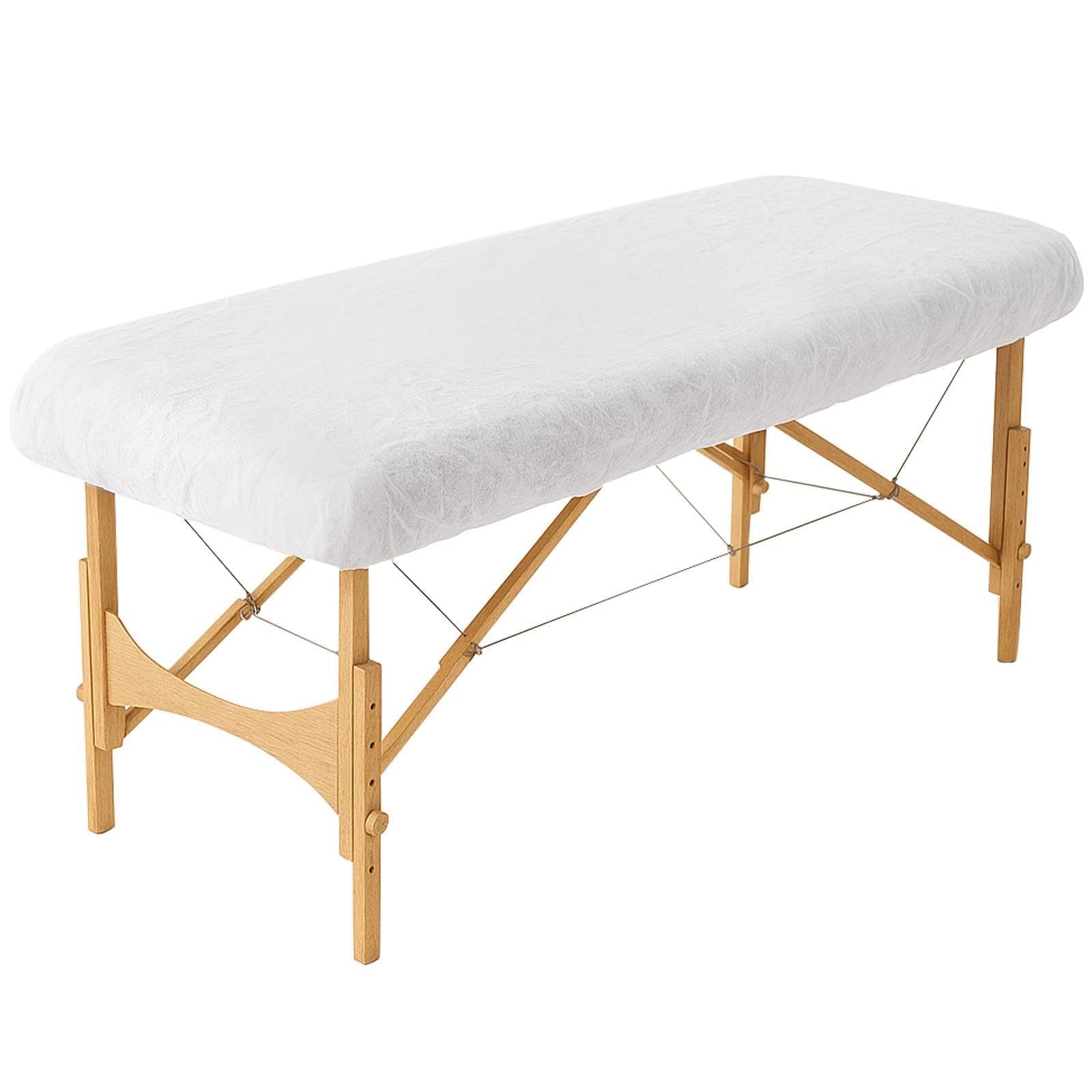 Photo 1 of INNOVIO Disposable Fitted Massage Table Sheets 50 Pack, Non-Woven Bed Covers with Heavy Duty Elastic, Breathable Spa Table Sheets for Beauty Salon, Facial & Massage, White 82 x 35 in