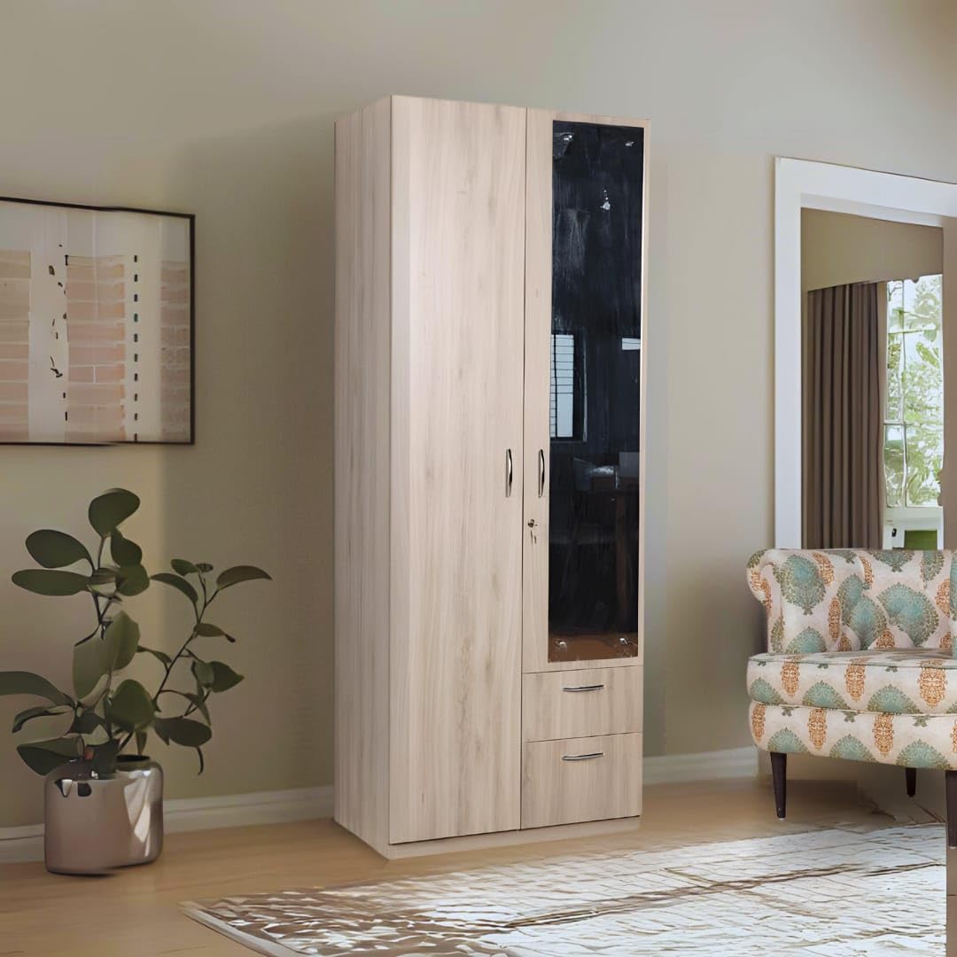 illfordd furniture 2 Door Wardrobe with Mirror and Multiple Shelves and Drawer-image-15
