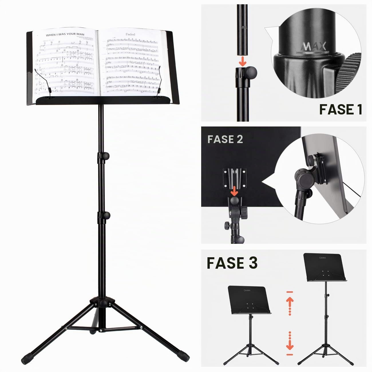 CAHAYA Leggio Musicale Pieghevole per Spartiti 80-145cm Portatile e Professionale Leggio Spartiti Musicali da Orchestra con Custodia e Raccoglitore Musicale