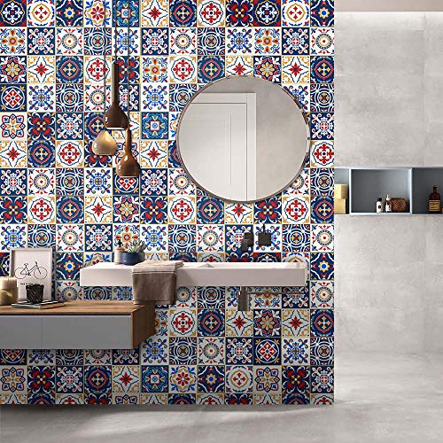 17.7"X393.7"Colorful Tile Peel And Stick Wallpaper Kitchen Pattern Contact Paper Removable Self Adhesive Paper Waterproof Wallpaper Decorative Cabinets Furniture Countertop Shelf Drawer Liner #TOP3