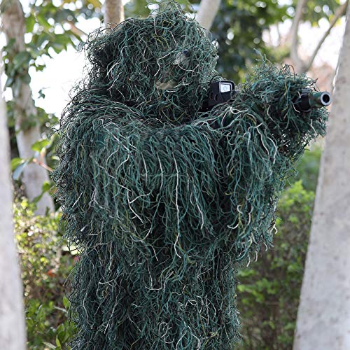 Foto von PELLOR 3D Ghillie Tarnanzug Faschingskostüme Männer, 6 Stück Set Tactics Jagdbekleidung Scharfschützenanzug, Selbsthaftend Wiederverwendbare Dschungel Woodland Camouflage Anzug Kleidung Für Jagd