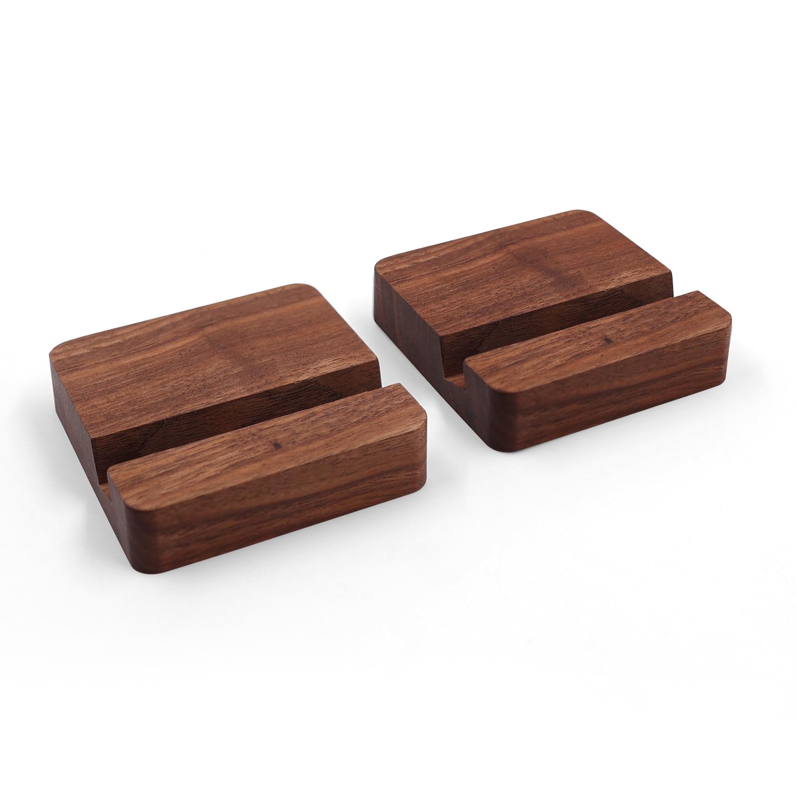 MayRecords 2 supporti in legno per CD e telefono, organizer per CD/DVD in legno massello + supporto per telefono da scrivania per media e dispositivi mobili (legno di noce nero)