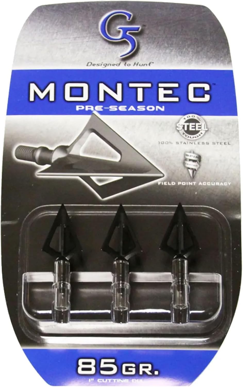 G5 Montec Pre-Season Fixed 3-Blade Practice Broadheads | 3-Pack | 85/100/125 Grains | 1-Piece Construction | Screw in | Compound & Recurve Compatible