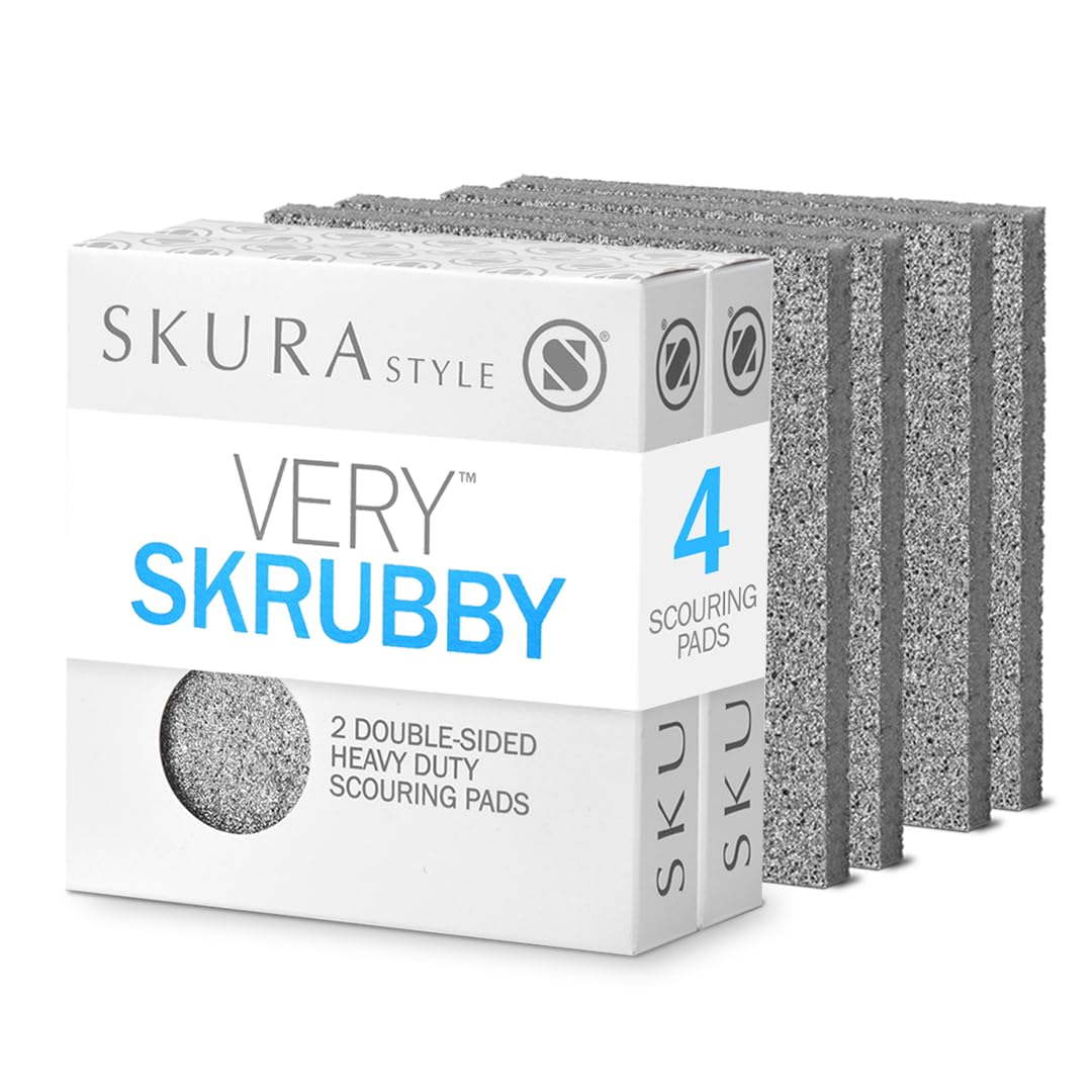 Skura Style Very Skrubby Heavy Duty Scouring Pads (Bulk 4 Pack) | Abrasive Kitchen Cleaner for Caked-on, Baked-on Dirt | Durable, Odor-Free, Flexible, Dual Sided, Polyurethane Foam Scrubber