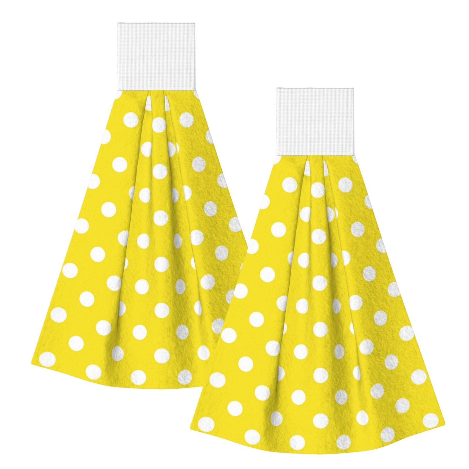 DOPKLNA White Polka Dot Yellow, 2 Pcs Hanging Coral Fiber Hand Towels for Bathroom, Absorbent Kitchen Towels