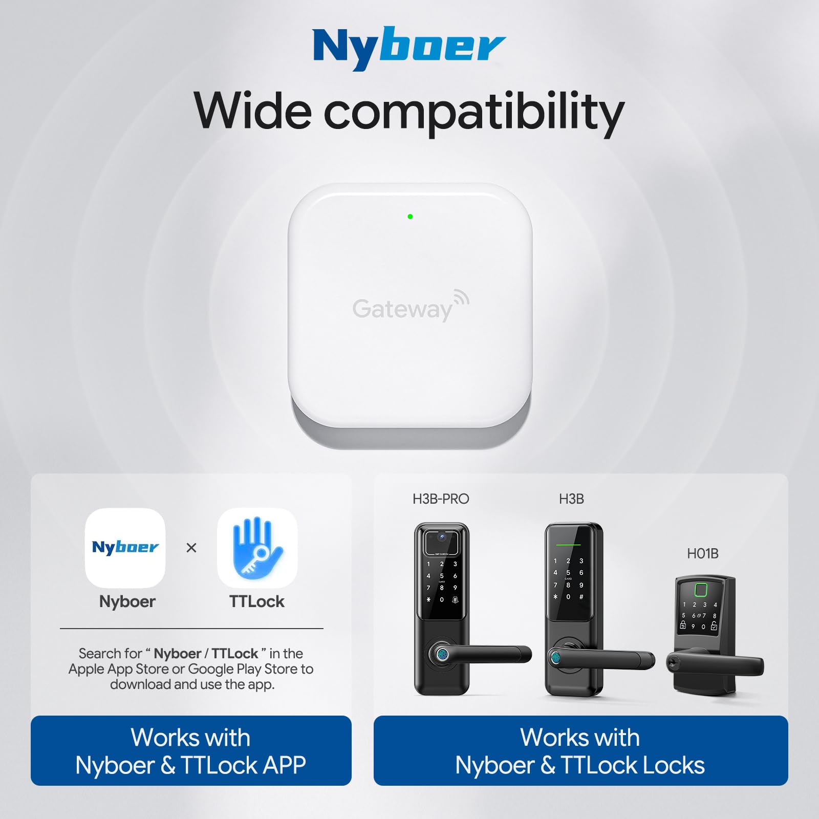 Passerelle Wi-Fi contrôle à distance Smart Empreinte digitale Serrure de porte avec application TT Lock, passerelle Smart Hub compatible avec Alexa Voice Control Assemblages Nyboer