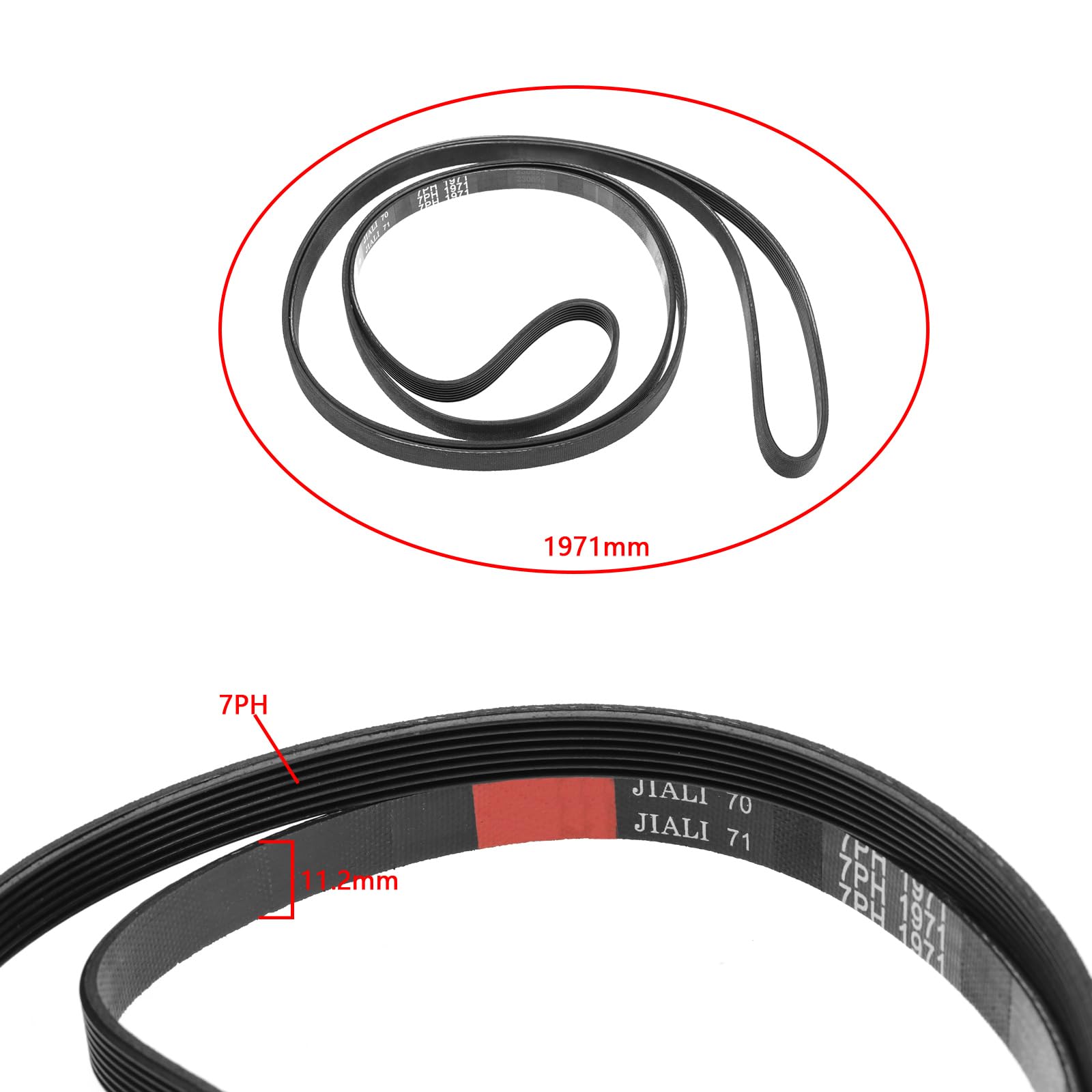 Ruimou Cinghia in gomma per asciugatrice 7PH1971 (7 creste, circonferenza 1971 mm, larghezza 11,2 mm) 140056254018 compatibile con asciugatrici AEG Electrolux