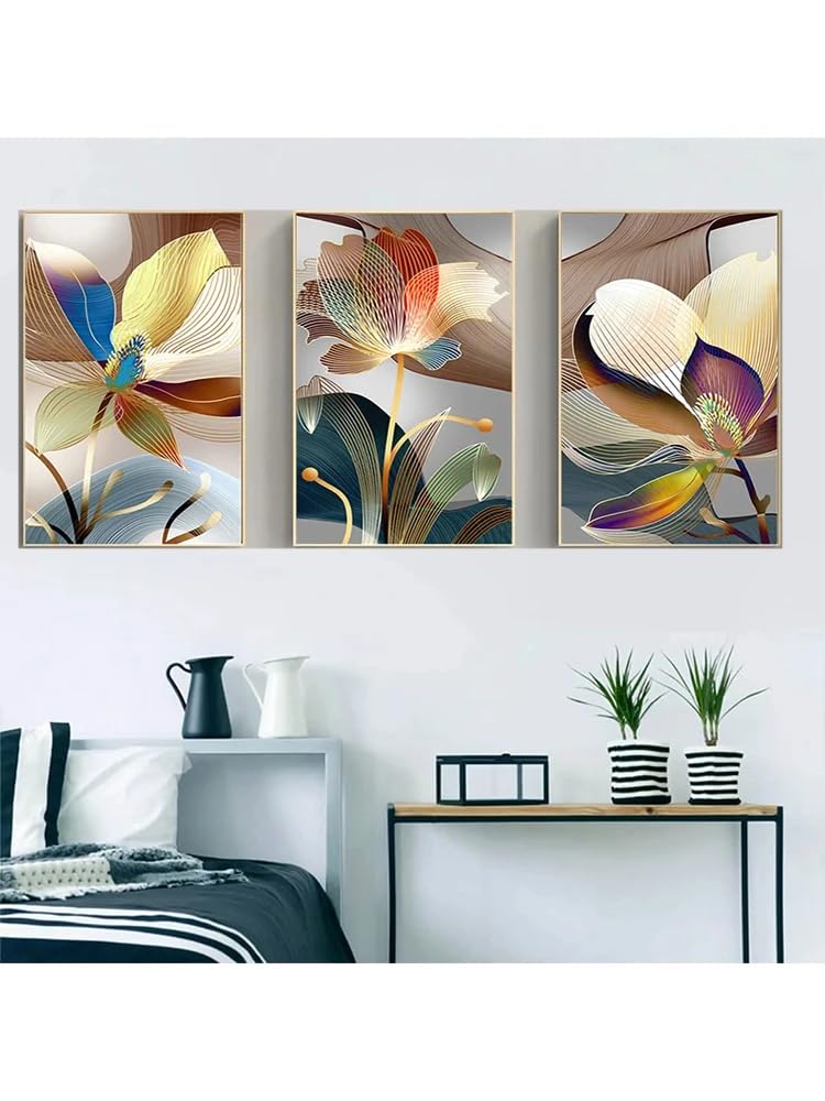 SOBMQ Pictures-Abstract Colorful Tropical Flower and Leaves Wall Canvas Painting Modern Poster Print Art Picture For Living Room Bedroom Home Decoration-50 * 60cm-3PCS (No Frame)