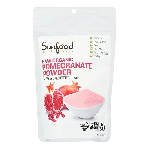 Sunfood Superfoods Polvo de granada | crudo, orgánico, sin OMG, sin gluten, Kosher | Sin rellenos, aditivos o conservantes | Bolsa de 4 onzas