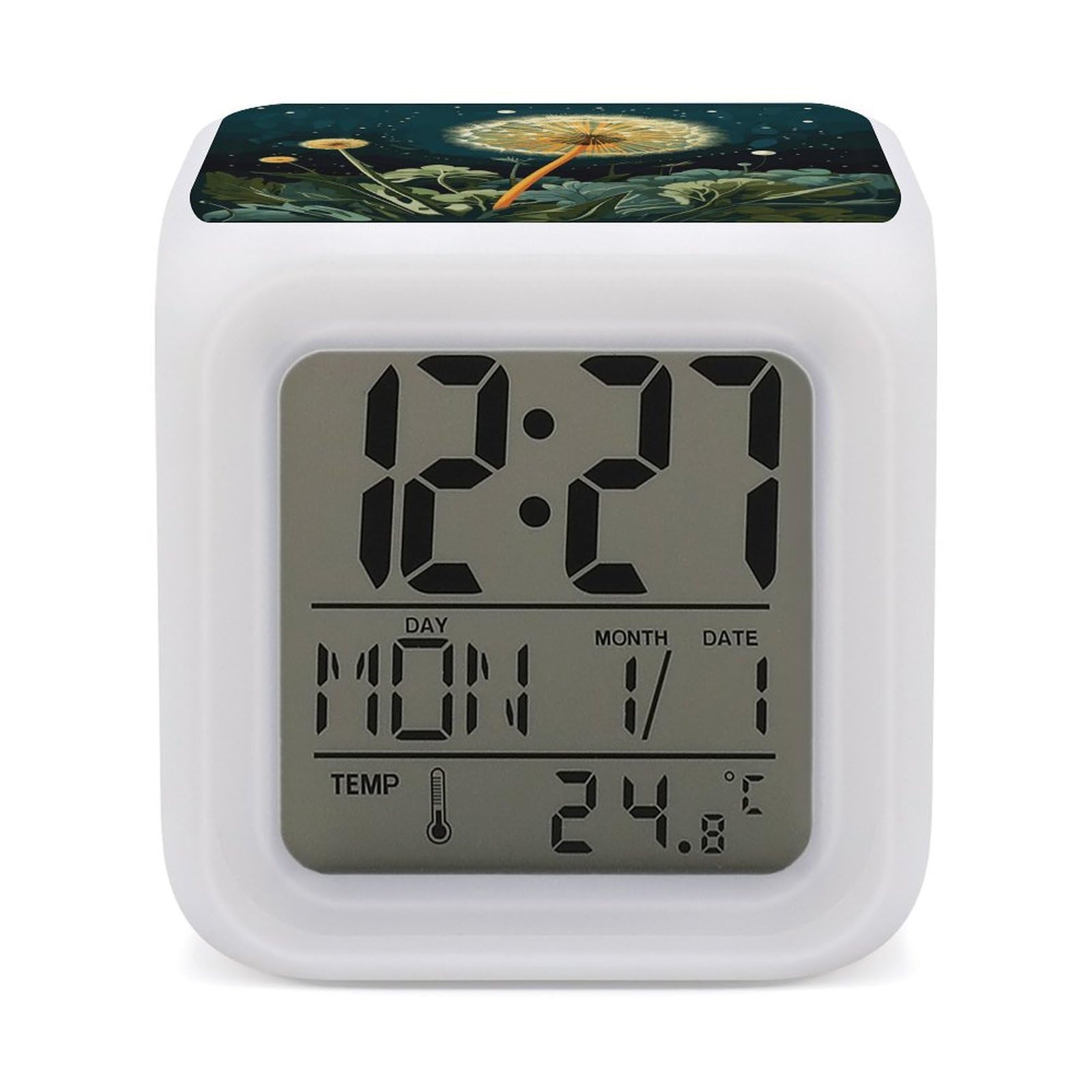 JTREHY Dandelions at Night Alarm Clock Seven Color Night Light Digital Clock Precision Reliable Alarms Clocks for Bedroom Heavy Sleepers Adults Gift for Men and Women