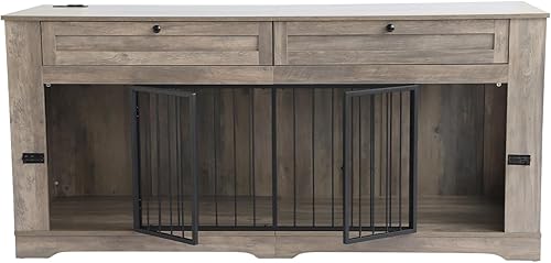 Miniatura 35 de Muebles grandes para jaula para perros, jaula decorativa resistente para interiores, mesa auxiliar de madera para perros con estación de carga, casa