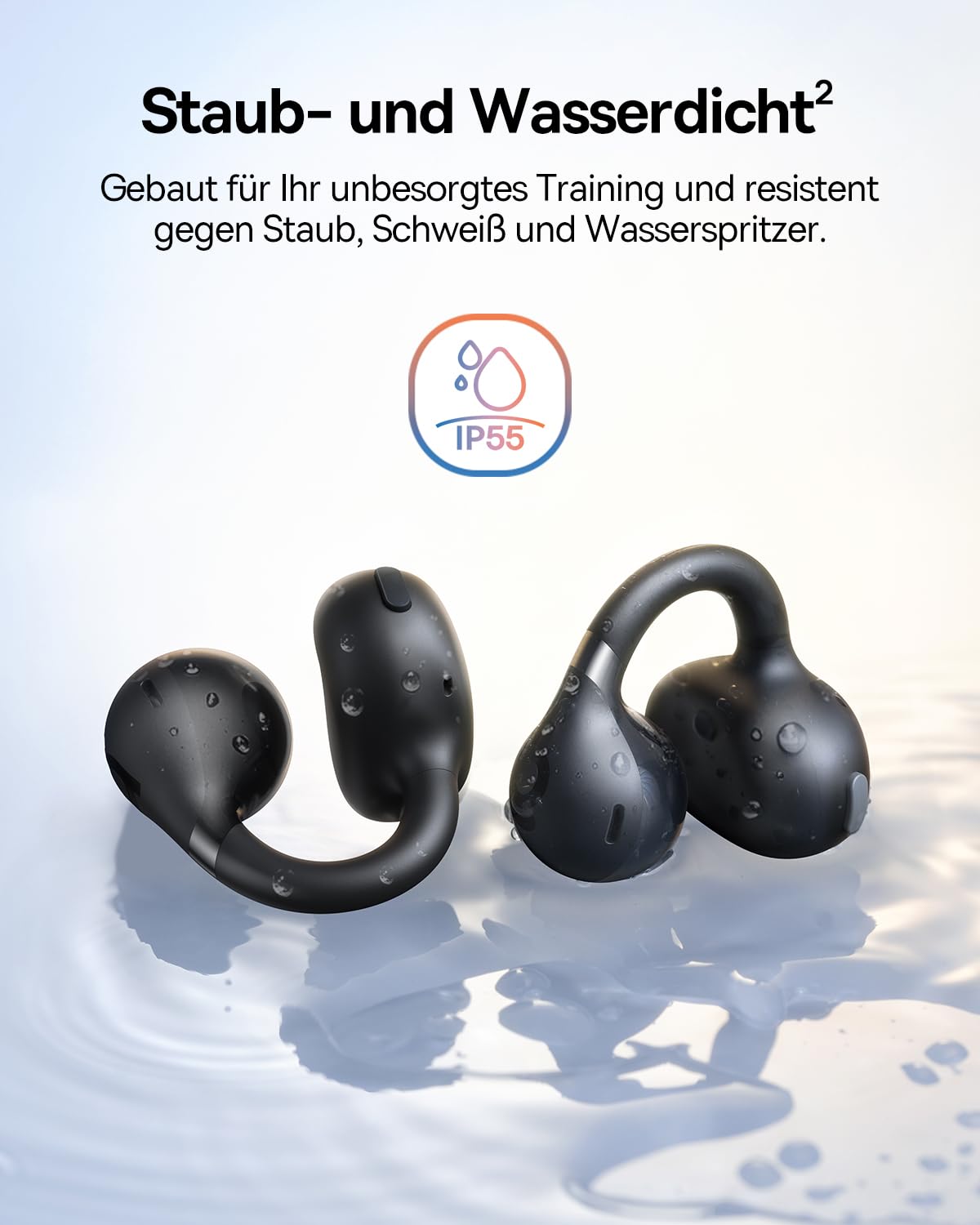 Baseus BC1 Open Ear Kopfhörer, Ohrclip mit Beeindruckender Klang, Adaptiver Bassverstärkung, Bluetooth 6.0, Geräuschunterdrückung bei Anrufen, IP55, 38H Akk, Leicht Buds - Interstellar Schwarz