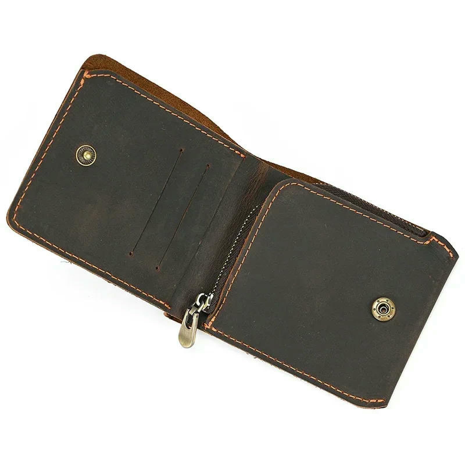 Portfele męskie skóra krótki portfel męski krótki portfel Bifold Wallet-6096 ciemnobrązowy-11 x 9 x 1 5 cm