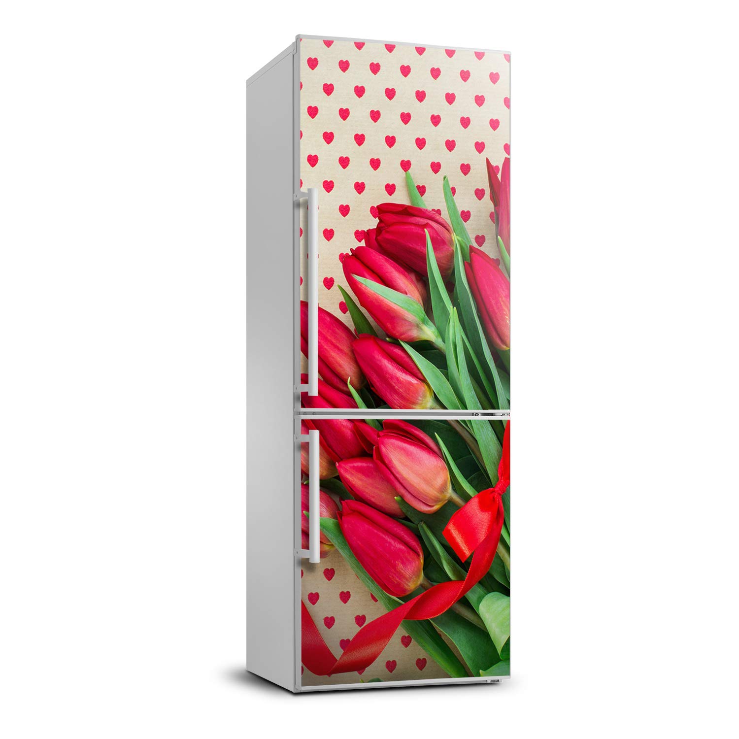 Cubierta de refrigerador autoadhesiva para renovar electrodomésticos viejos con tulipanes rojos