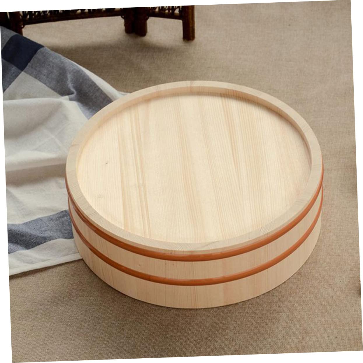 PRETYZOOM Seau à Riz à Sushi Plateau de Service en Bois et Cuivre Rond Absorbe L’humidité du Riz, Refroidit Vite, pour Restaurant ou Maison