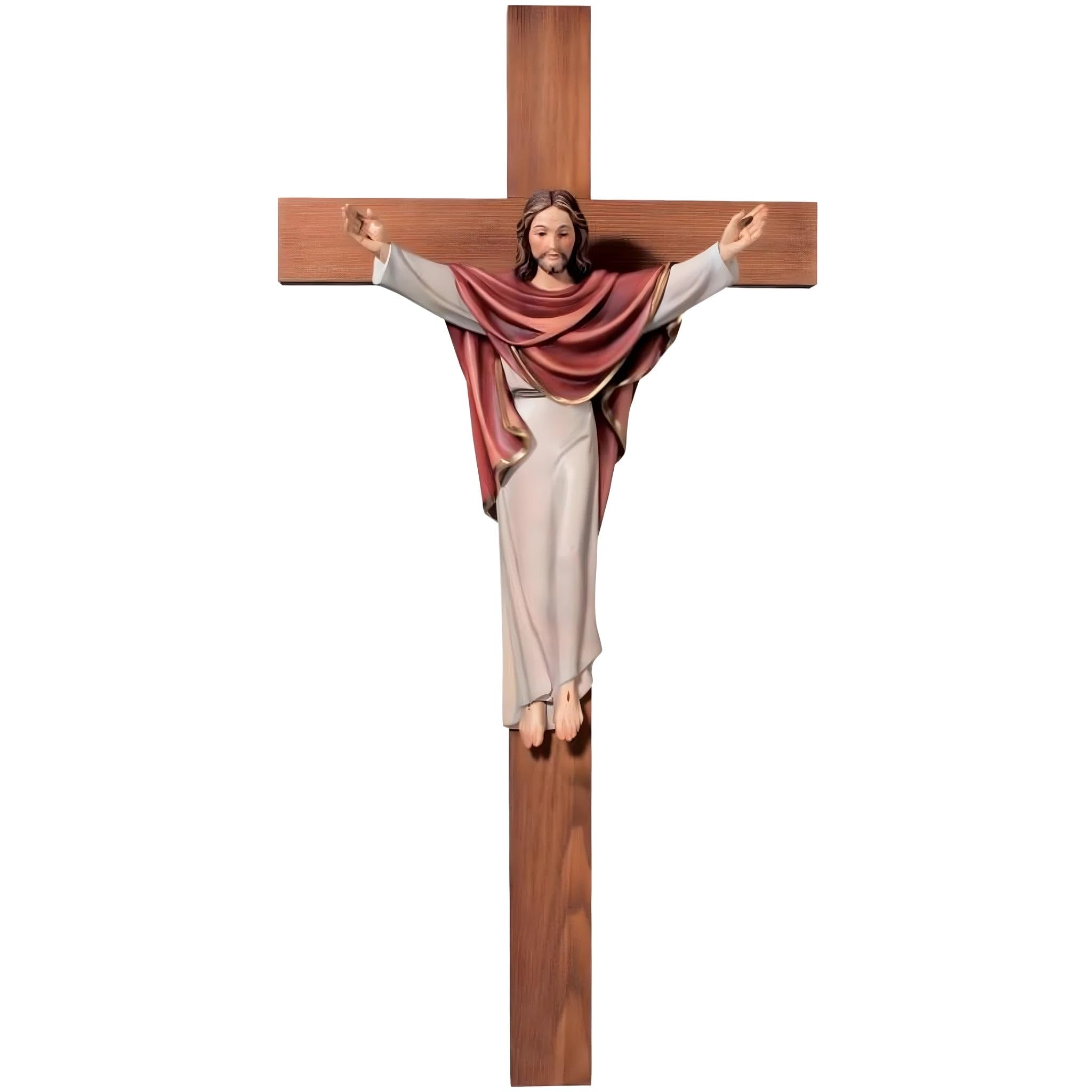 Carved Statue of Risen Christ on Cross in Maple Wood by Dolfi
