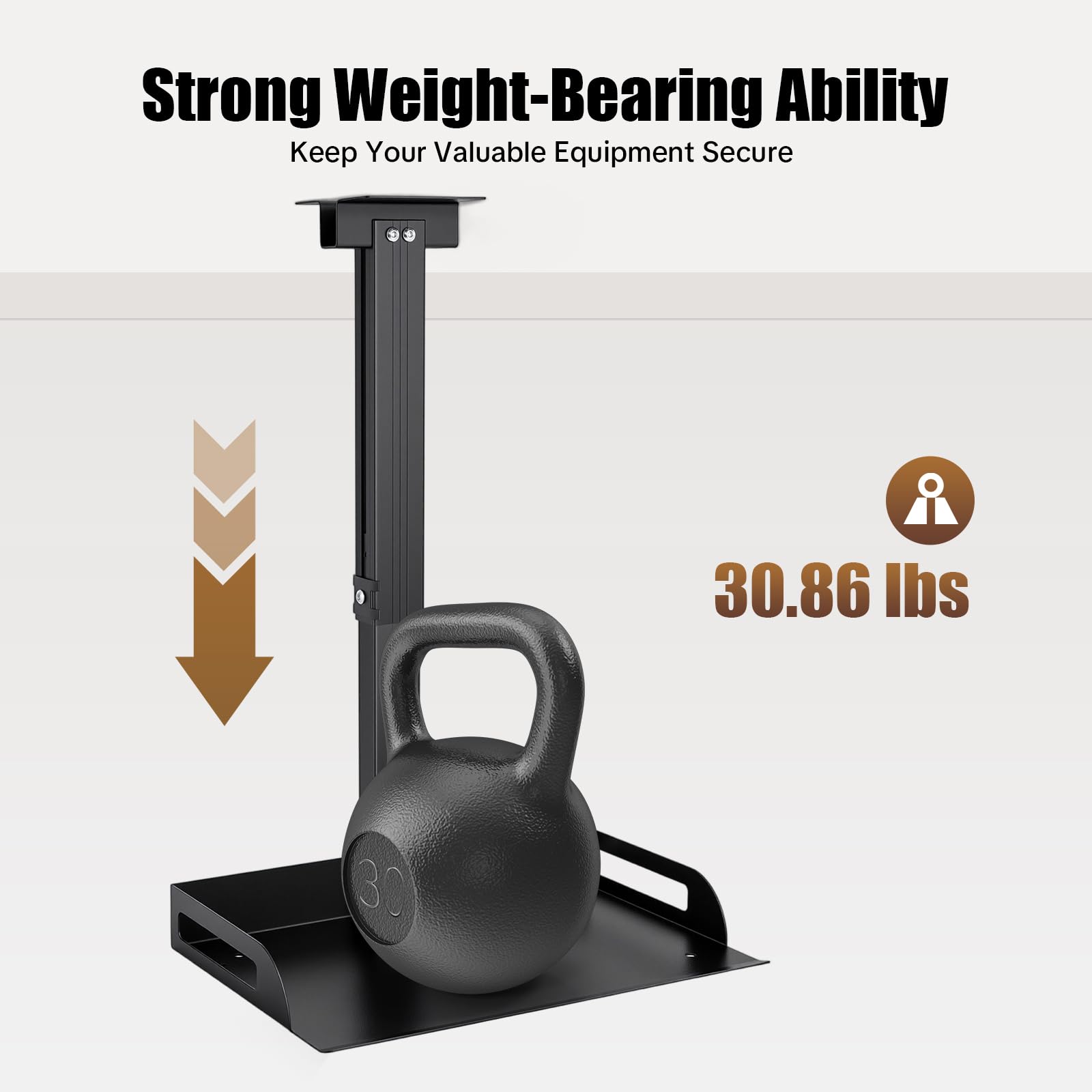 Supporto per proiettore, supporto da soffitto, capacità di carico 14 kg, vassoio 35 x 22 cm, altezza regolabile 34 – 56 cm, supporto universale per proiettori, router, nero