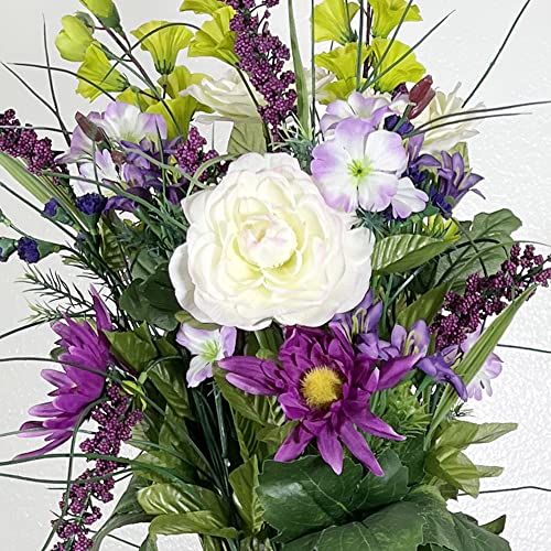 Artificial Dahlia, Morning Glory And Ranunculus And Blossom Fillers Mixed Bush - 30 Stems For Home, Wedding, Restaurant And Office Decoration Arrangement, Violet/Cream/Kiwi #TOP4