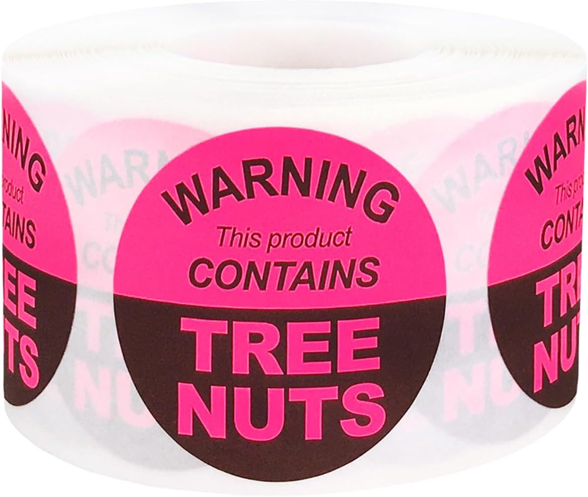Warning This Product Contains Peanuts Labels 1.5 Inch 500 Total Stickers