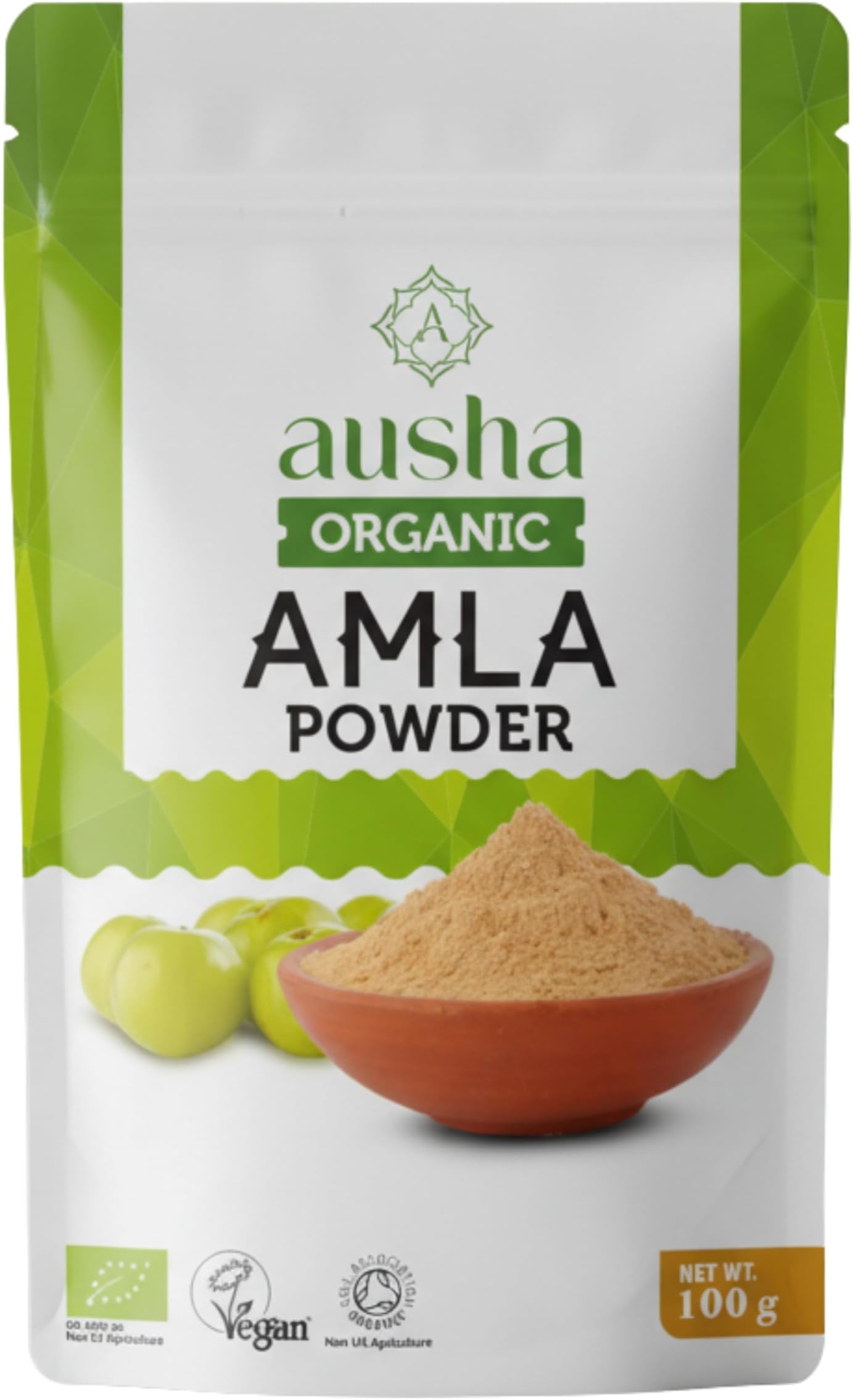 Ausha Organic AMLA Powder 100g - Indian Gooseberry - UK Certified Organic by Soil Association -