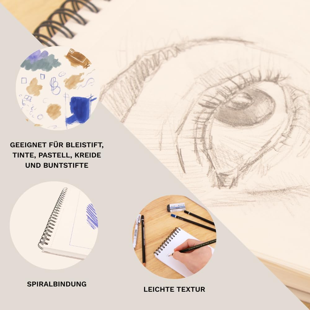 Hartem - A3 Sketch Book, Top Spiral Bound Sketch Pad, 100 Sheets, 60lb/90gsm Acid-Free Drawing Paper, Art Suppiles for Kids & Adults, Beginners & Professional Artists
