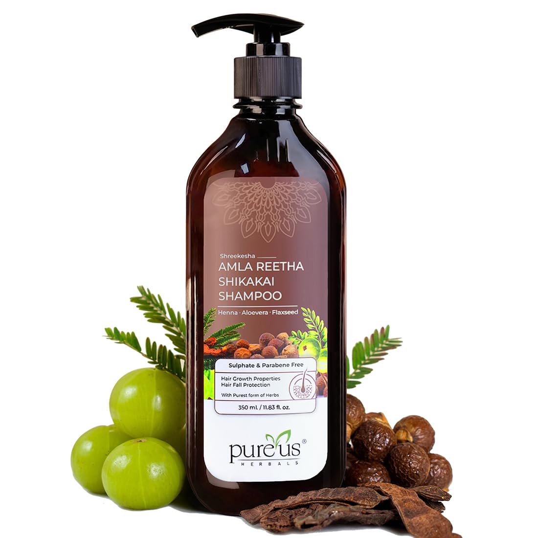 Pureus Herbals Shreekesha Amla Reetha Shikakai Sulphate & Paraben Free Shampoo | Herbal Shampoo for Hair Growth & Hair Fall Control | Natural Cleanser with Aloe Vera & Henna – 400ml