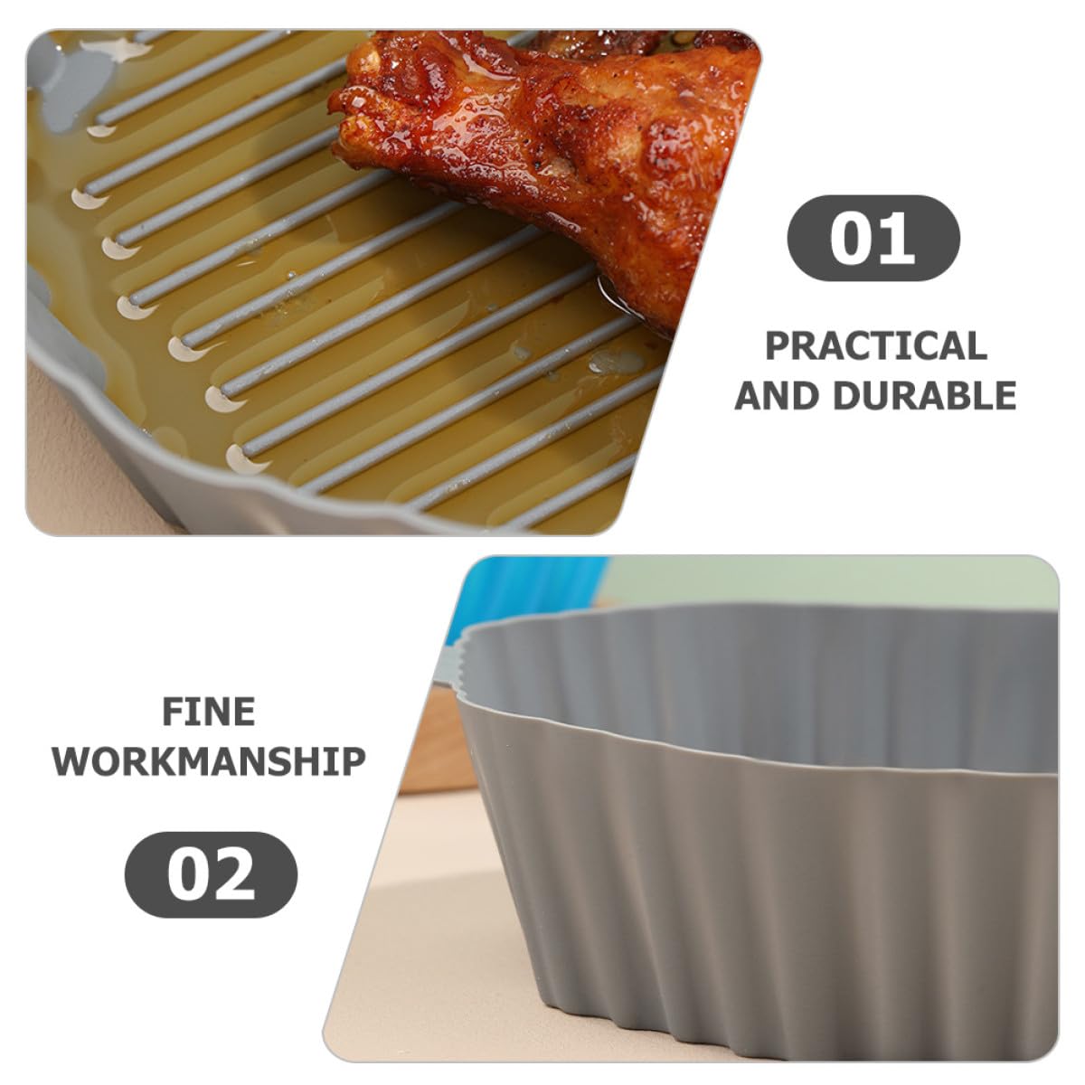 3 Stück Achteckige Hitzebeständige Silikon Heißluftfritteusenmatten Wiederverwendbare Backmatten für Ofen und Mikrowelle zum Kochen und Backen