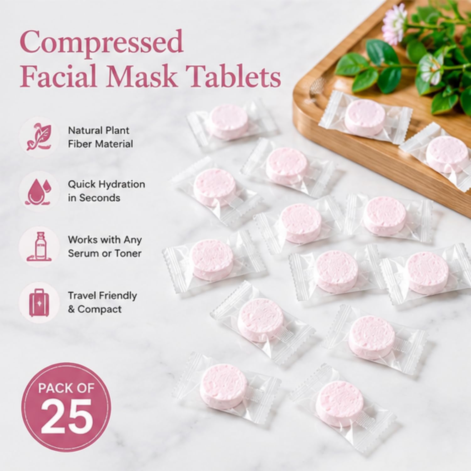 Compressed Facial Mask Tablets Pack of 25 | Disposable Compressed Face Mask Sheets | DIY Skincare Mask Tablets for Face Care, Beauty, Travel & Home Use | Easy to Use & Portable 1